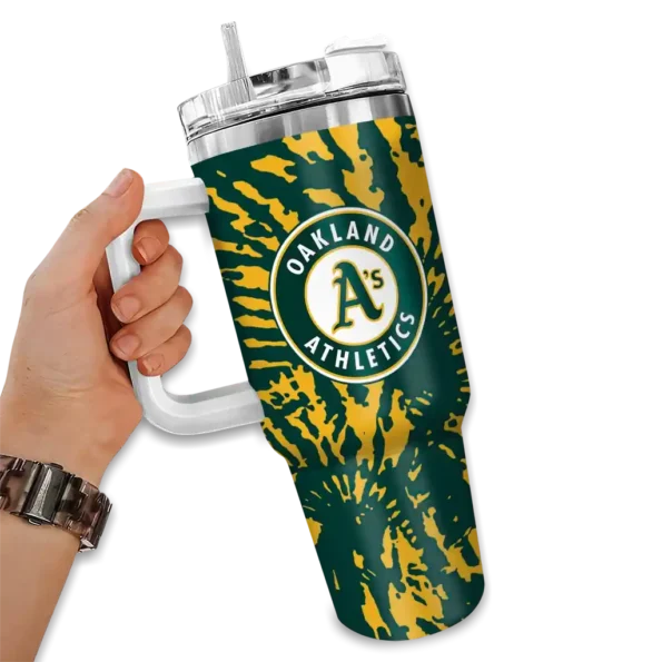customized oakland athletics burst swirl green curved tumbler fashion forward 1.webp