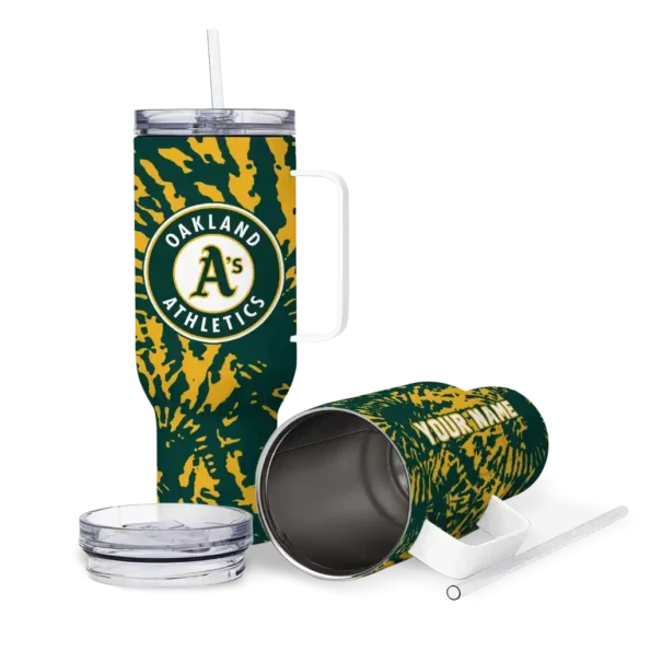 customized oakland athletics burst swirl green curved tumbler high quality 1.webp