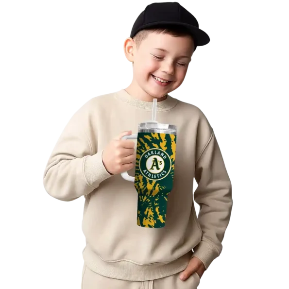customized oakland athletics burst swirl green curved tumbler latest model 1.webp