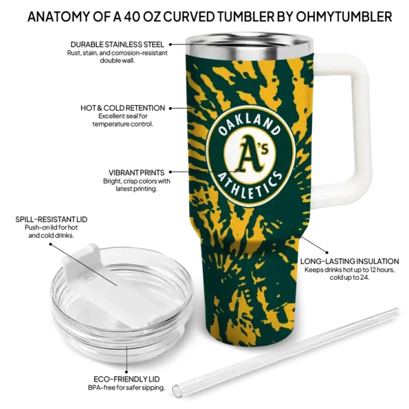 customized oakland athletics burst swirl green curved tumbler new arrival 1.webp