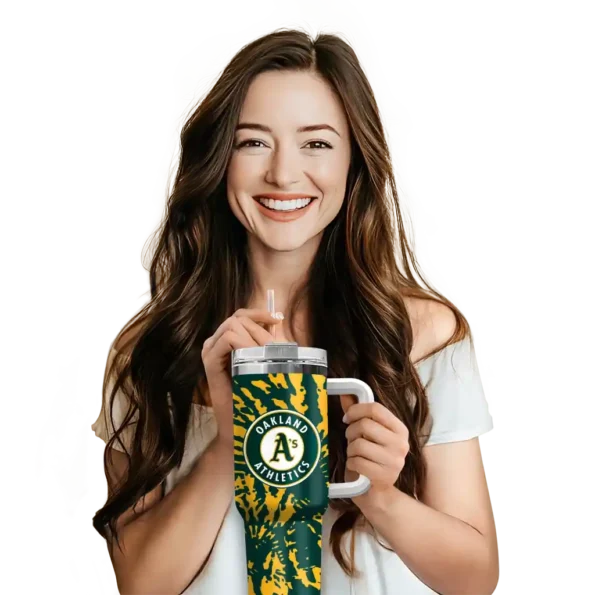 customized oakland athletics burst swirl green curved tumbler premium grade 1.webp