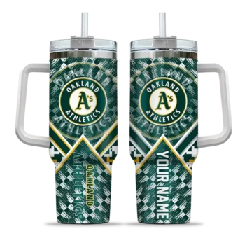 customized oakland athletics chevron angle green curved tumbler best selling 1.webp