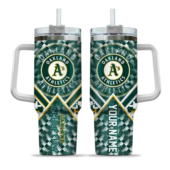 customized oakland athletics chevron angle green curved tumbler best selling 1.webp