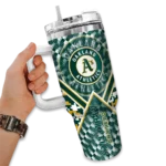 customized oakland athletics chevron angle green curved tumbler best selling 1.webp