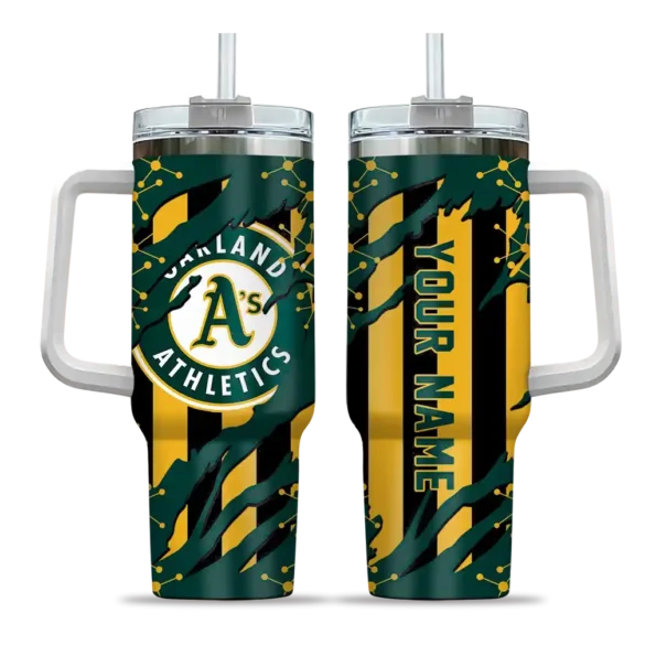 customized oakland athletics claw cut green black curved tumbler best selling 1.webp