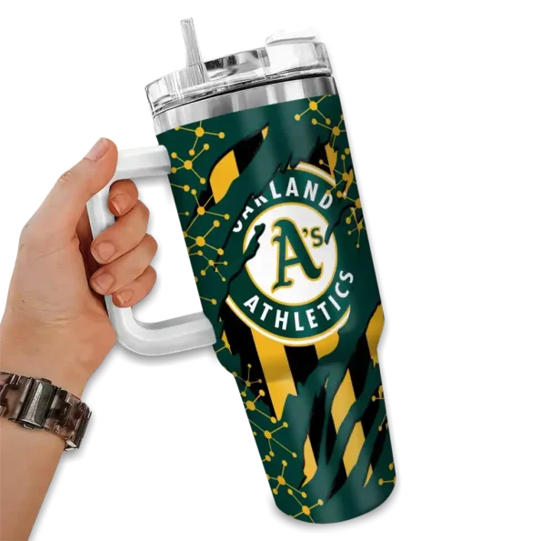 customized oakland athletics claw cut green black curved tumbler fashion forward 1.webp