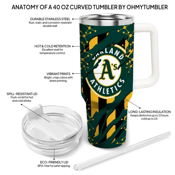 customized oakland athletics claw cut green black curved tumbler new arrival 1.webp