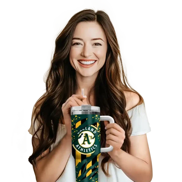 customized oakland athletics claw cut green black curved tumbler premium grade 1.webp