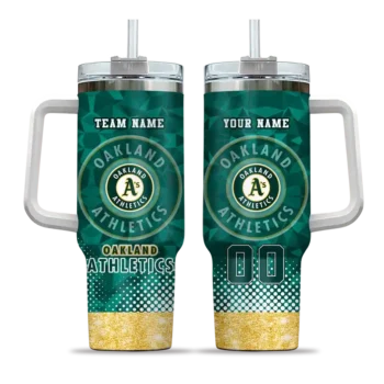 customized oakland athletics geometric prism green curved tumbler best selling 1.webp