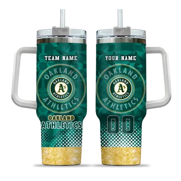customized oakland athletics geometric prism green curved tumbler best selling 1.webp