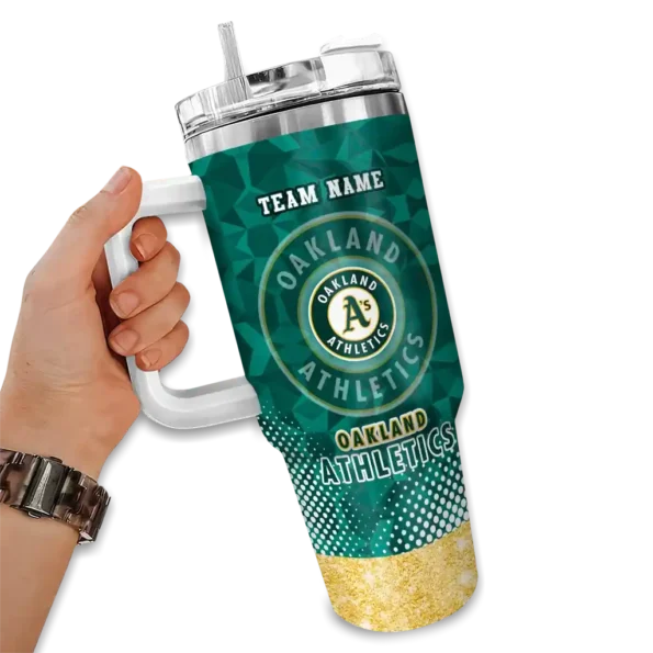 customized oakland athletics geometric prism green curved tumbler fashion forward 1.webp