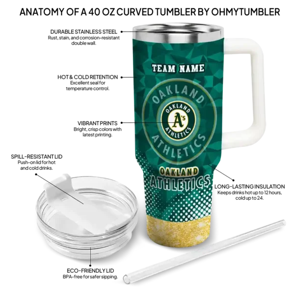 customized oakland athletics geometric prism green curved tumbler new arrival 1.webp