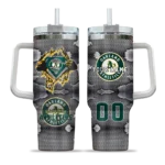 customized oakland athletics superman shield green gray curved tumbler best selling 1.webp