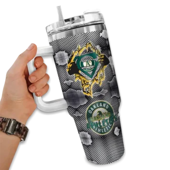 customized oakland athletics superman shield green gray curved tumbler fashion forward 1.webp