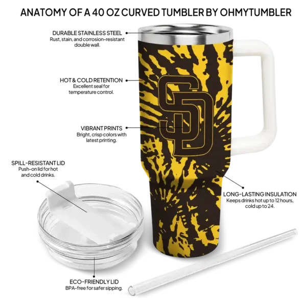 customized san diego padres burst swirl brown curved tumbler new arrival 1.webp