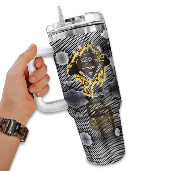 customized san diego padres superman shield brown gray curved tumbler fashion forward 1.webp