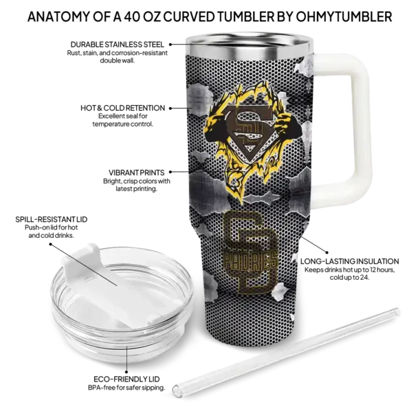 customized san diego padres superman shield brown gray curved tumbler new arrival 1.webp