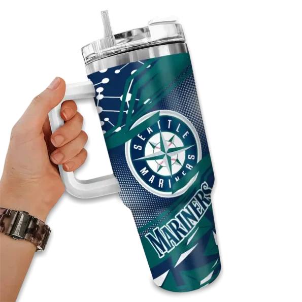 customized seattle mariners abstract paths navy blue curved tumbler fashion forward 1.webp