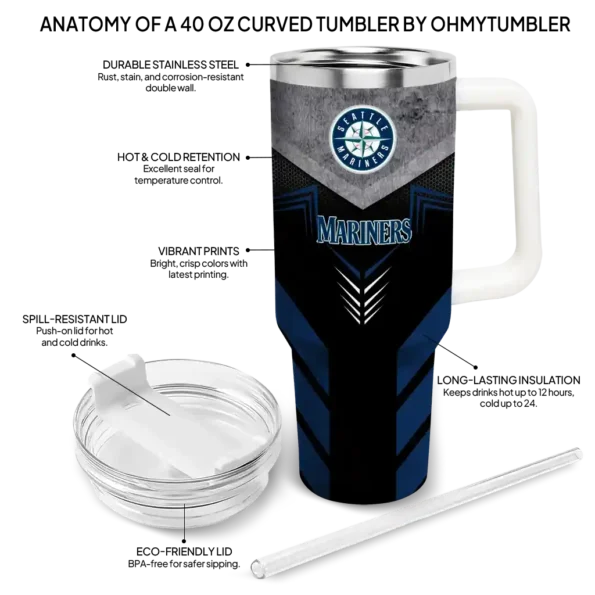customized seattle mariners arrow armor navy blue black curved tumbler new arrival 1.webp