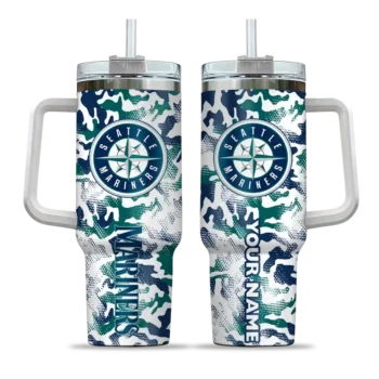 customized seattle mariners camo mashup navy blue white curved tumbler best selling 1.webp