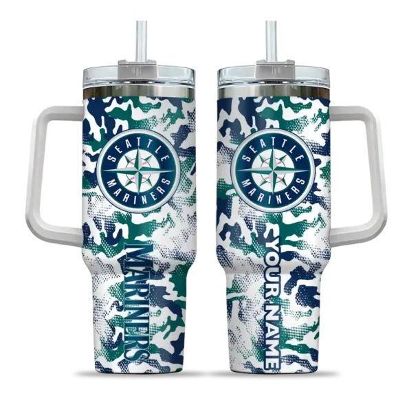 customized seattle mariners camo mashup navy blue white curved tumbler best selling 1.webp