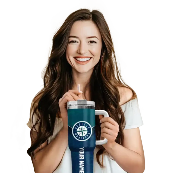 customized seattle mariners chevron stripe navy blue curved tumbler premium grade 1.webp
