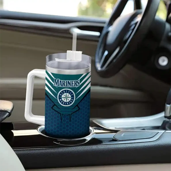 customized seattle mariners hex texture navy blue curved tumbler trendy 1.webp