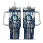 customized seattle mariners leopard zipper navy blue curved tumbler best selling 1.webp