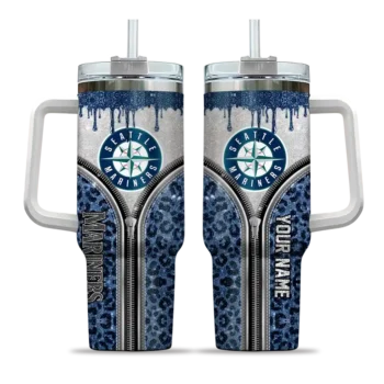 customized seattle mariners leopard zipper navy blue curved tumbler best selling 1.webp