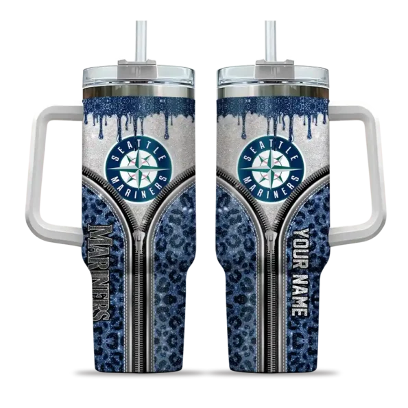 customized seattle mariners leopard zipper navy blue curved tumbler best selling 1.webp