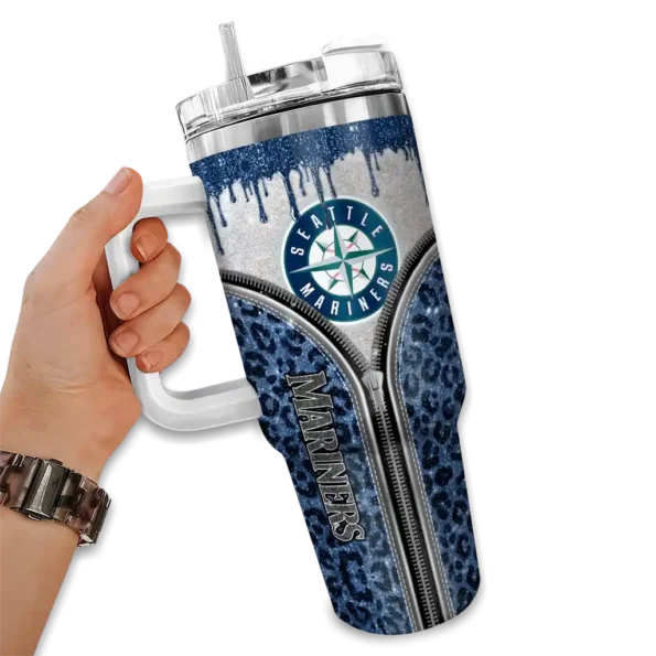 customized seattle mariners leopard zipper navy blue curved tumbler fashion forward 1.webp
