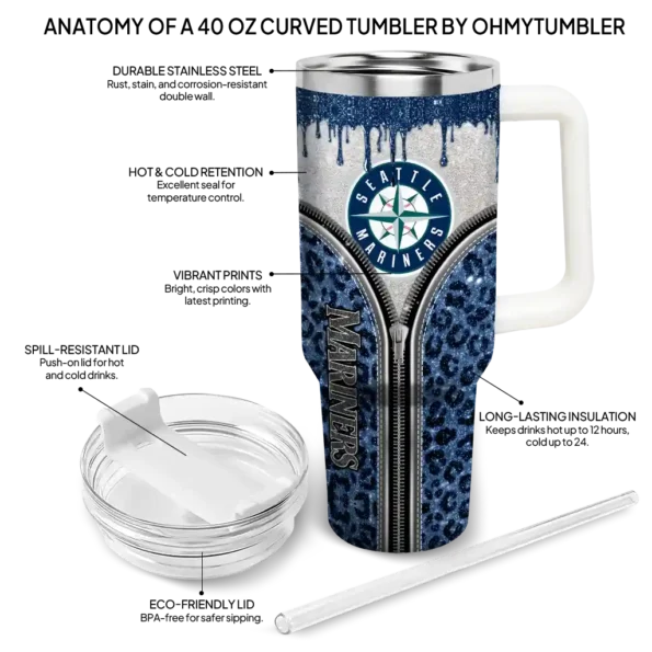 customized seattle mariners leopard zipper navy blue curved tumbler new arrival 1.webp