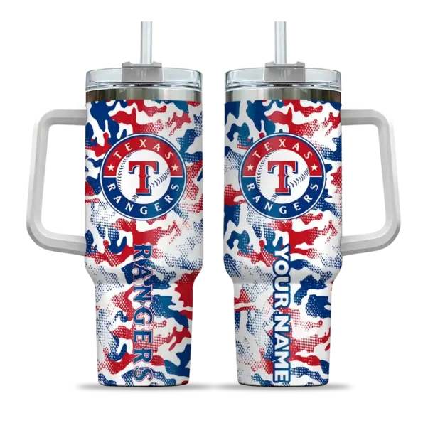 customized texas rangers camo mashup blue white curved tumbler best selling 1.webp