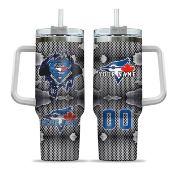 customized toronto blue jays superman shield blue gray curved tumbler best selling 1.webp