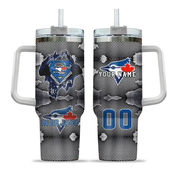 customized toronto blue jays superman shield blue gray curved tumbler best selling 1.webp