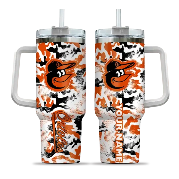 personalized baltimore orioles camo mashup orange white curved tumbler best selling 1 1.webp