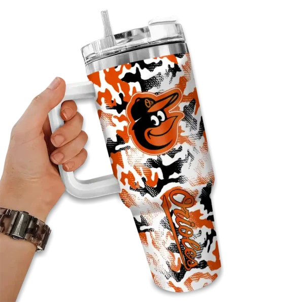 personalized baltimore orioles camo mashup orange white curved tumbler fashion forward 1 1.webp