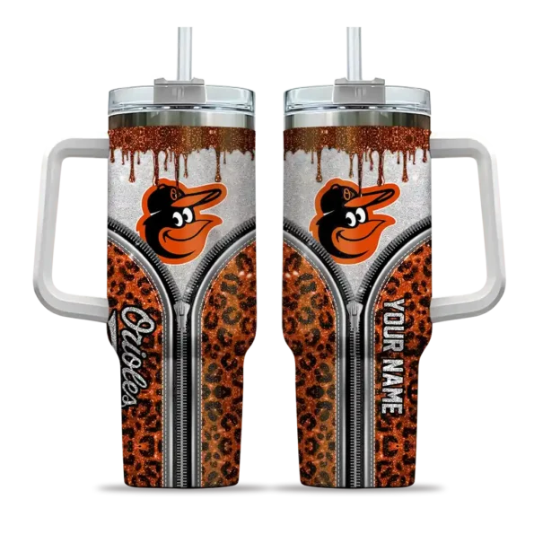 personalized baltimore orioles leopard zipper orange curved tumbler best selling 1 1.webp