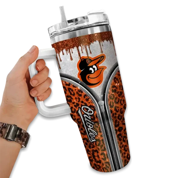 personalized baltimore orioles leopard zipper orange curved tumbler fashion forward 1 1.webp