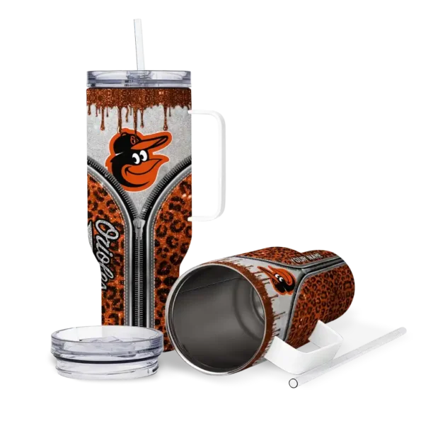 personalized baltimore orioles leopard zipper orange curved tumbler high quality 1 1.webp