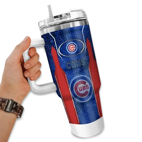 personalized chicago cubs hexagon armor blue curved tumbler fashion forward 1 1.webp