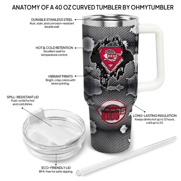 personalized cincinnati reds superman shield red gray curved tumbler new arrival 1 1.webp