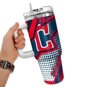 personalized cleveland guardians arrow burst navy blue curved tumbler fashion forward 1 1.webp