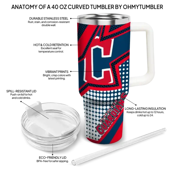 personalized cleveland guardians arrow burst navy blue curved tumbler new arrival 1 1.webp