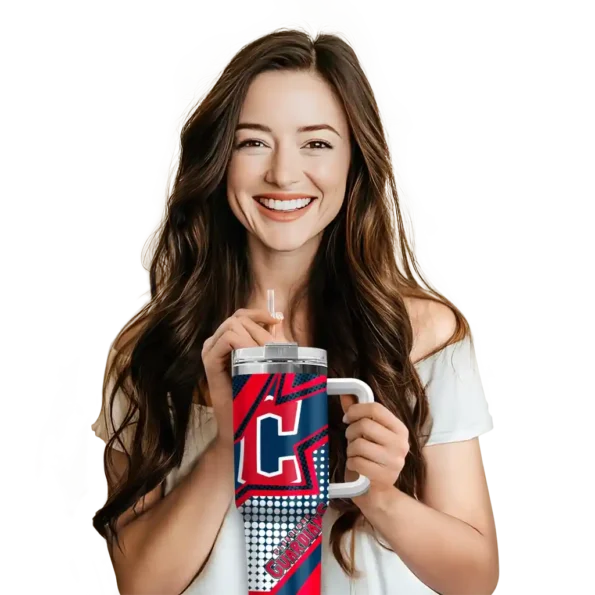 personalized cleveland guardians arrow burst navy blue curved tumbler premium grade 1 1.webp