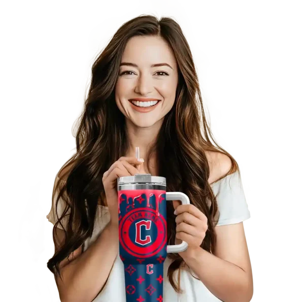 personalized cleveland guardians bullseye drips navy blue curved tumbler premium grade 1 1.webp
