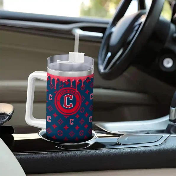 personalized cleveland guardians bullseye drips navy blue curved tumbler trendy 1 1.webp