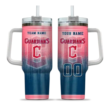 personalized cleveland guardians gradient dots navy blue curved tumbler best selling 1 1.webp