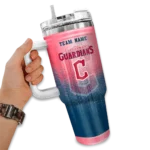 personalized cleveland guardians gradient dots navy blue curved tumbler best selling 1 1.webp