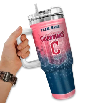personalized cleveland guardians gradient dots navy blue curved tumbler fashion forward 1 1.webp